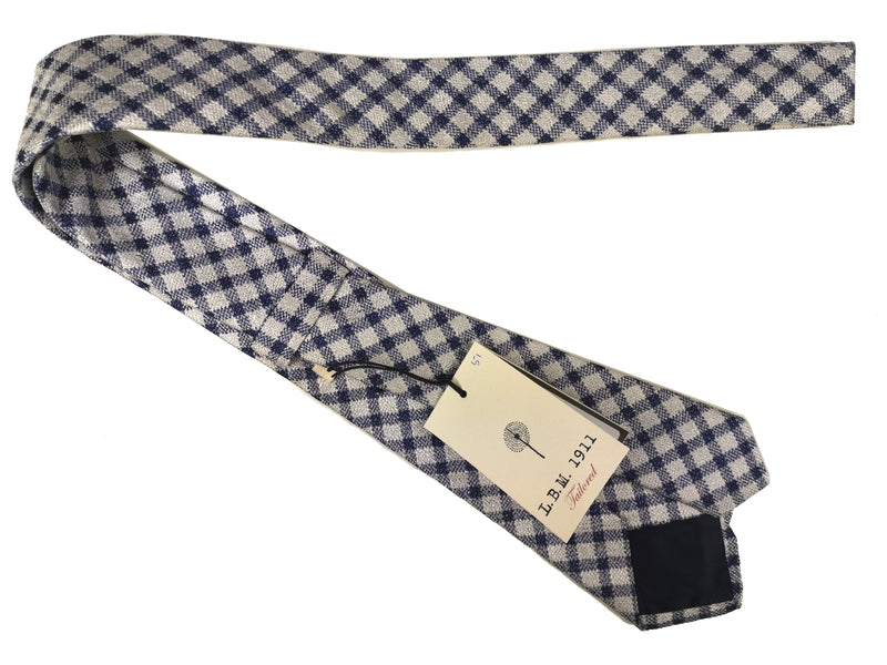 LBM 1911 Tie, Ivory/Navy plaid 7cm Silk