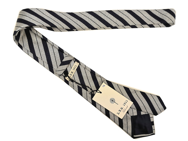 LBM 1911 Tie, Navy/silver stripes 7cm Silk