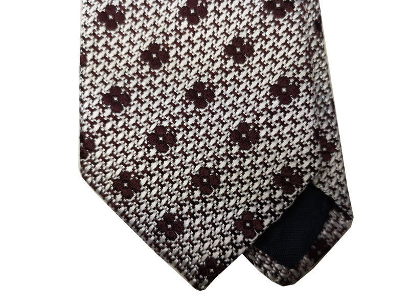 LBM 1911 Tie, Silver with burgundy florettes 7cm Silk