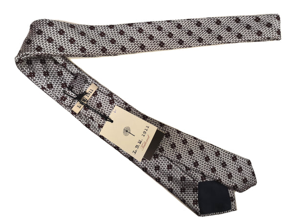 LBM 1911 Tie, Silver with burgundy florettes 7cm Silk