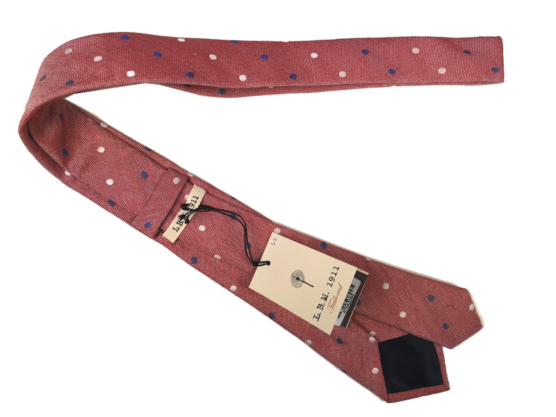 LBM 1911 Tie, Soft red with blue/white dots 7cm Silk/Rayon/Wool