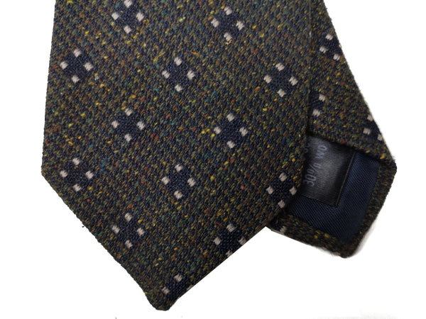 LBM 1911 Tie, Olive melange geometric pattern 7cm Silk/Wool