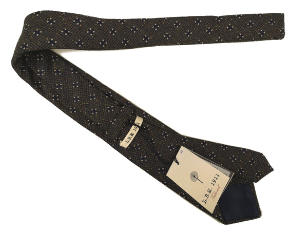 LBM 1911 Tie, Olive melange geometric pattern 7cm Silk/Wool