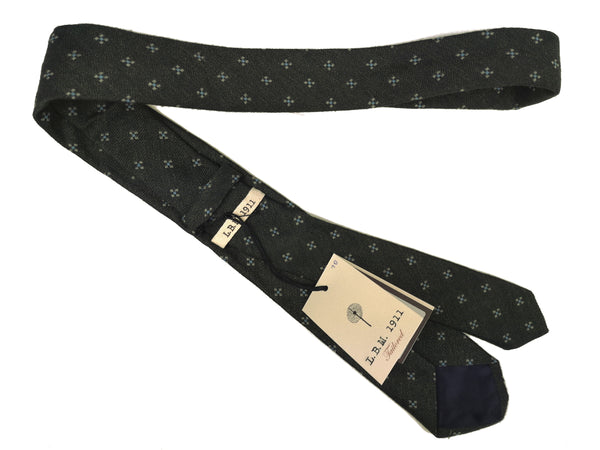 LBM 1911 Tie, Fern green geometric pattern 7cm Silk/Wool