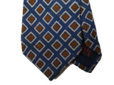 Luigi Bianchi Tie Irregular, Blue with rust geometric 7cm Wool