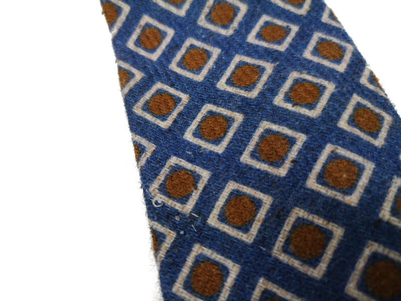 Luigi Bianchi Tie Irregular, Blue with rust geometric 7cm Wool