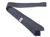 Luigi Bianchi Tie Irregular, Blue with rust geometric 7cm Wool