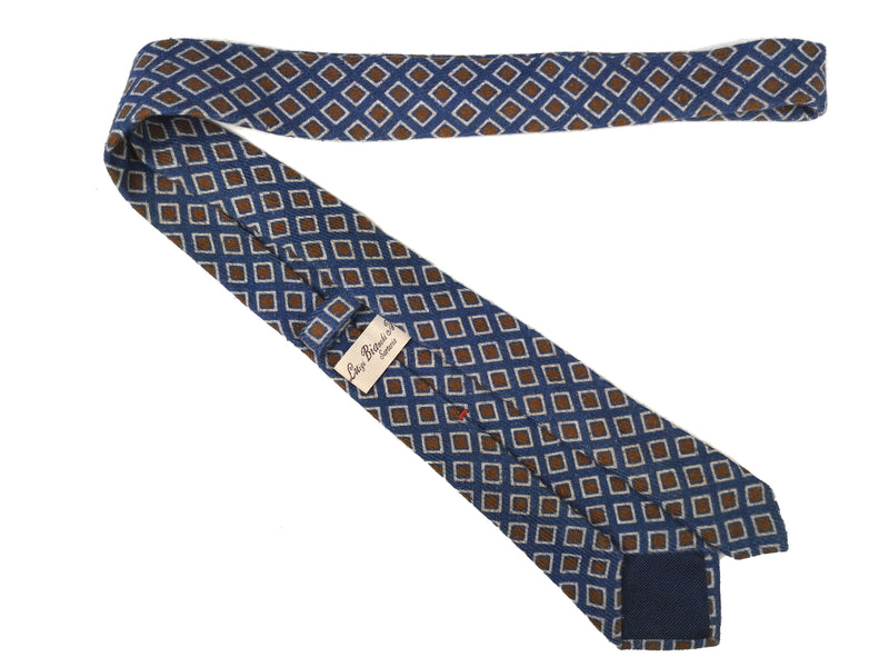 Luigi Bianchi Tie Irregular, Blue with rust geometric 7cm Wool