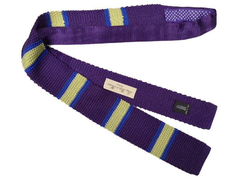 LBM 1911 Knitted Tie, Violet with blue/chartreuse stripes 6cm Silk