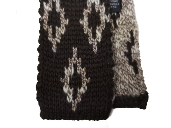 LBM 1911 Knitted Tie, Dark brown ivory diamonds 6cm Cotton