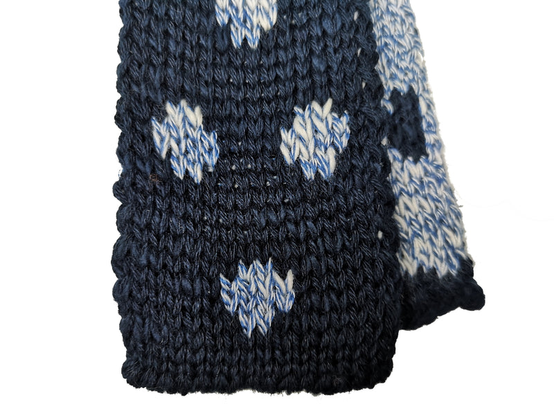 LBM 1911 Knitted Tie, Navy with sky melange spots 6cm Cotton
