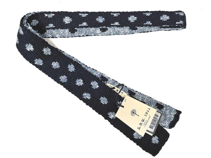 LBM 1911 Knitted Tie, Navy with sky melange spots 6cm Cotton
