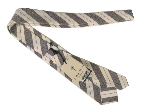 LBM 1911 Tie, Brown & white stripes 7cm Cotton/Silk