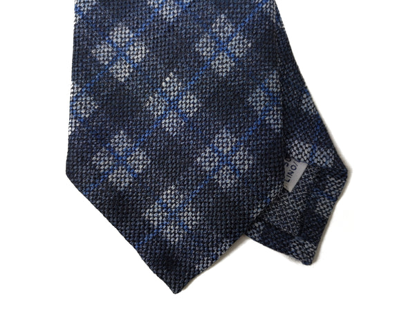 LBM 1911 Tie, Blue plaid 7cm Silk/Linen