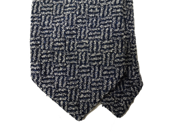 LBM 1911 Tie, Navy & ivory maze weave 7cm Cotton/Nylon