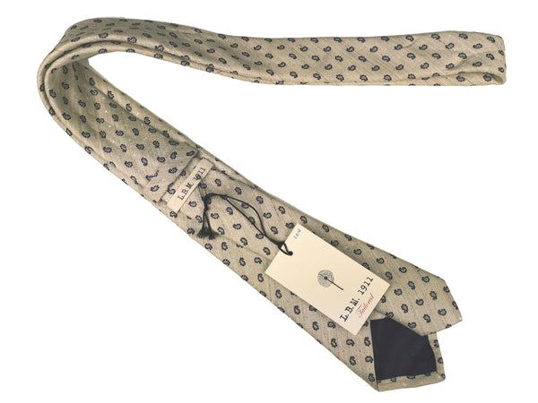 LBM 1911 Tie, Beige navy paisleys 7cm Linen/Cotton