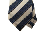 Luigi Bianchi Tie, Denim blue & ivory stripes 7cm Cotton/Silk blend