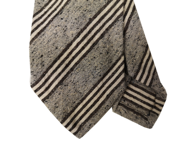 Luigi Bianchi Tie, Grey with ivory stripes 7cm Cotton/Silk blend