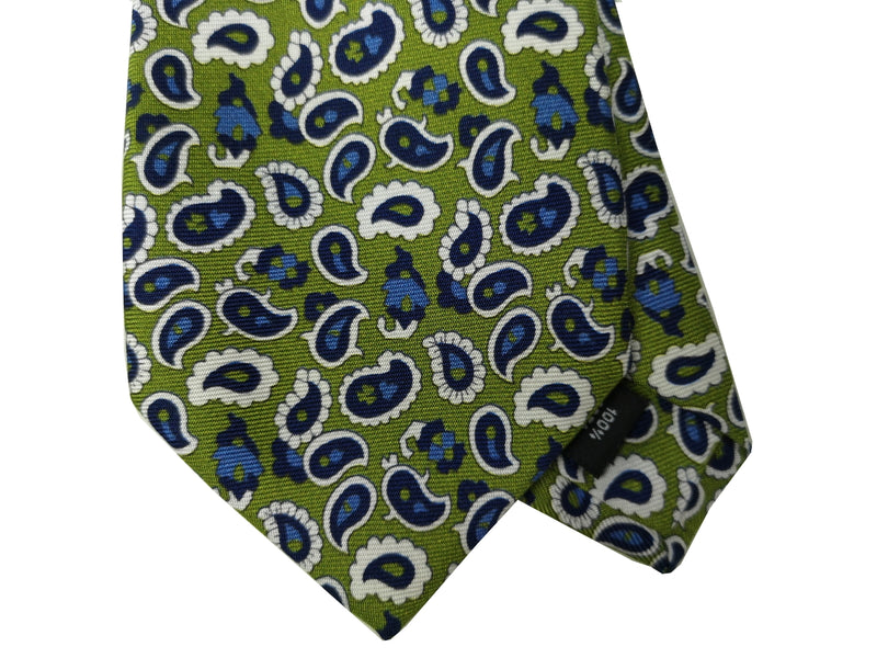 Luigi Bianchi Tie, Spring green blue paisleys Pure silk