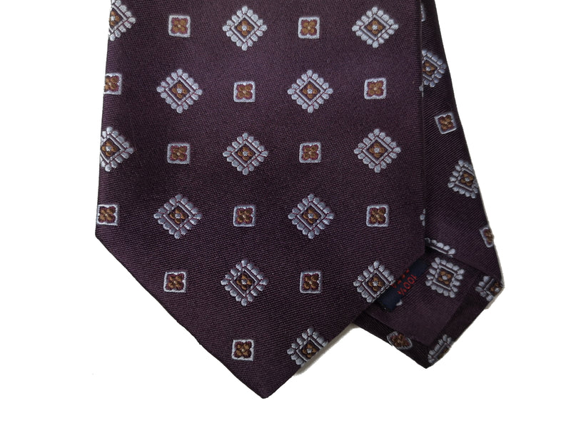 Luigi Bianchi Tie, Plum geometric pattern Pure silk