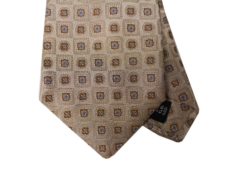 Luigi Bianchi Tie, Beige geometric pattern Pure silk
