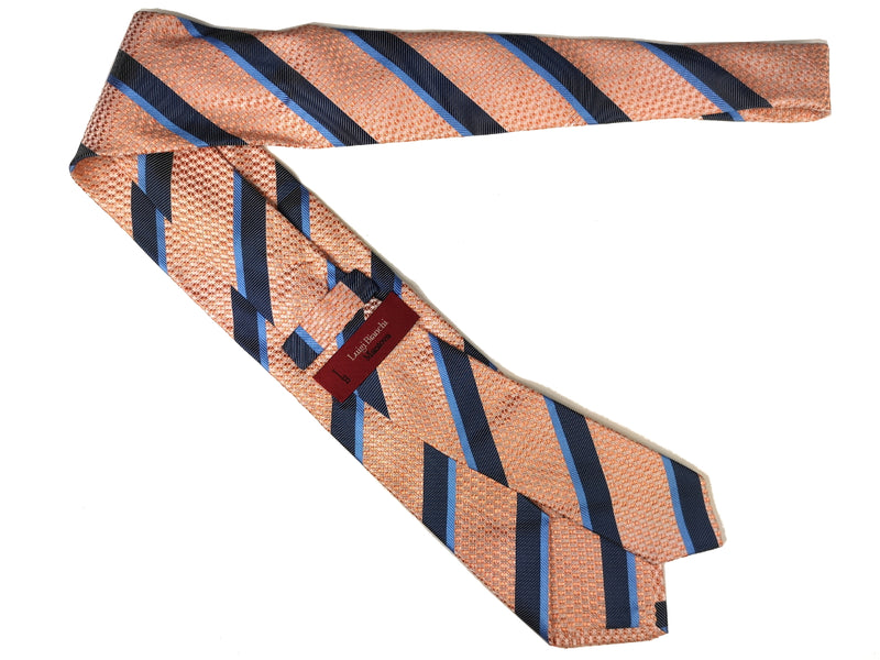 Luigi Bianchi Tie, Peach with blue stripes Pure silk