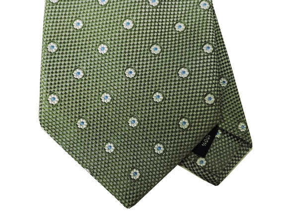 Luigi Bianchi Tie, Woven green geometric pattern Pure silk