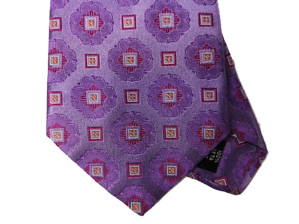 Luigi Bianchi Tie, Purple medallion jacquard Pure silk