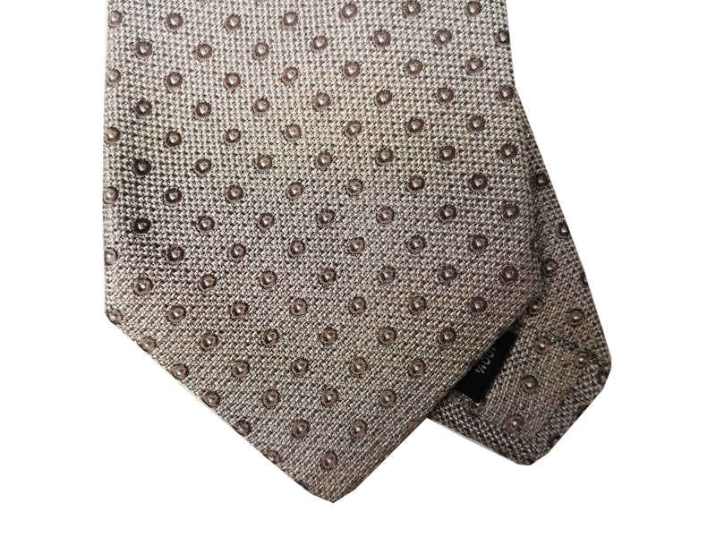 Luigi Bianchi Tie, Cement grey bullseye dots Pure silk