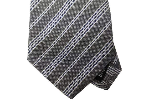 Luigi Bianchi Tie, Grey with white/blue stripes Cotton/Silk