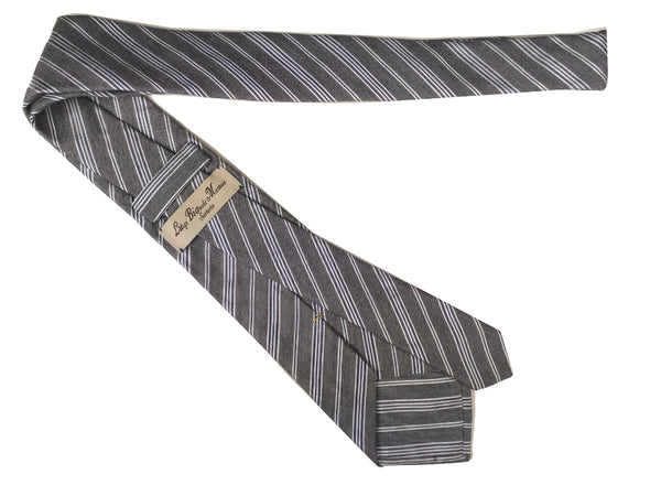 Luigi Bianchi Tie, Grey with white/blue stripes Cotton/Silk