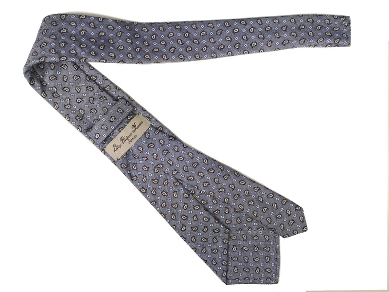Luigi Bianchi Tie, Soft blue navy paisleys Silk/Linen