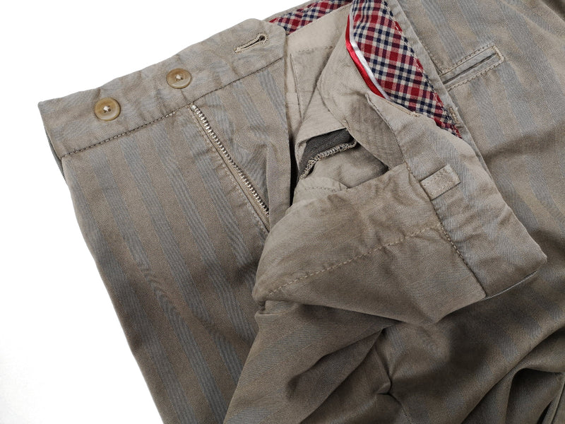 LBM 1911 Trousers 34 Dark taupe herringbone Flat front Tailored fit Cotton blend