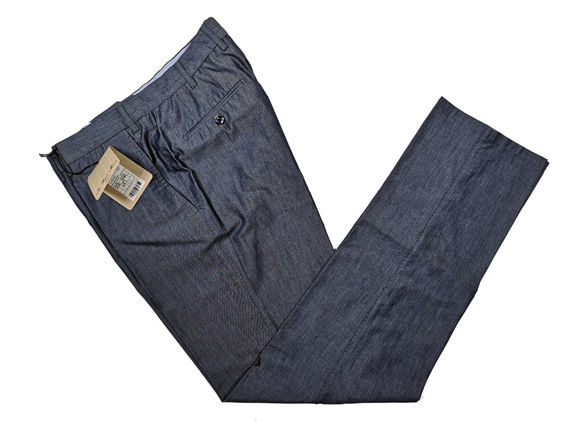 Luigi Bianchi  Trousers 36, Dark chambray blue Flat front Tailored fit Cotton Blend