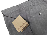 Luigi Bianchi  Trousers 34, Grey check with blue Flat front Tailored fit Cotton Blend