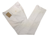 LBM 1911 Trousers 34, Vanilla with grey stripes Flat front Tailored fit Linen/Cotton