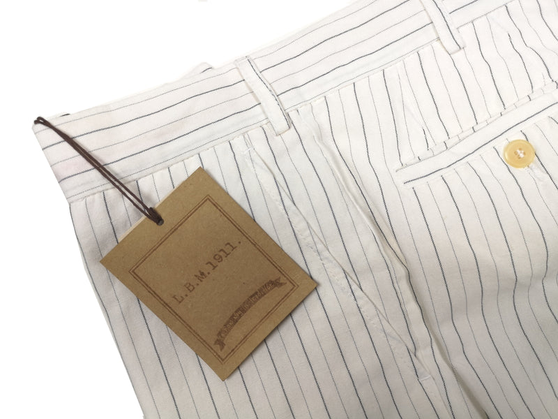LBM 1911 Trousers 34, Vanilla with grey stripes Flat front Tailored fit Linen/Cotton