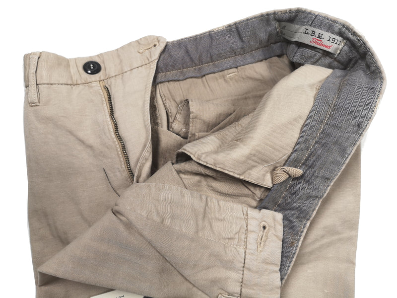 LBM 1911 Trousers 32, Tortilla beige herringbone Flat front Tailored fit Cotton/Linen