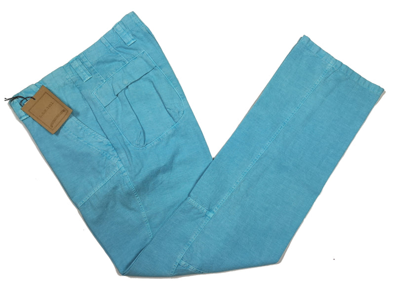LBM 1911 Trousers 36, Turquoise Flat front Relaxed fit Cotton/Linen