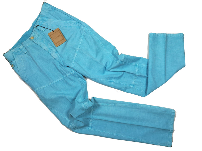 LBM 1911 Trousers 36, Turquoise Flat front Relaxed fit Cotton/Linen