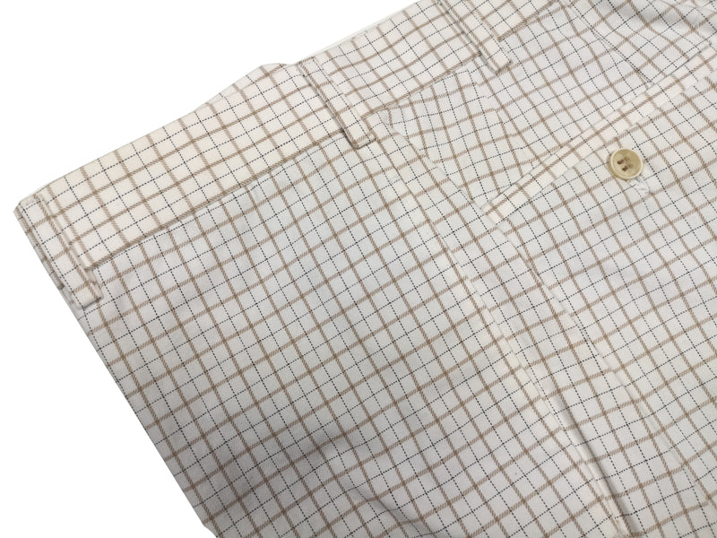 Luigi Bianchi Trousers 34, White & tan tattersall plaid Flat front Tailored fit Cotton