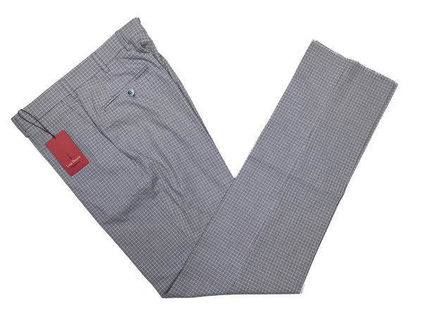 Luigi Bianchi Trousers 32 Navy & Sky micro check Flat front Tailored fit Cotton