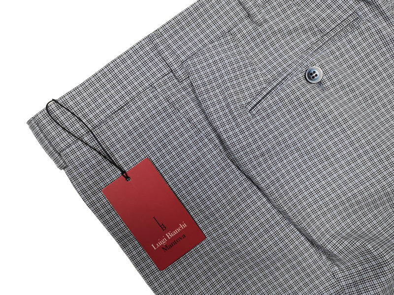 Luigi Bianchi Trousers 32 Navy & Sky micro check Flat front Tailored fit Cotton
