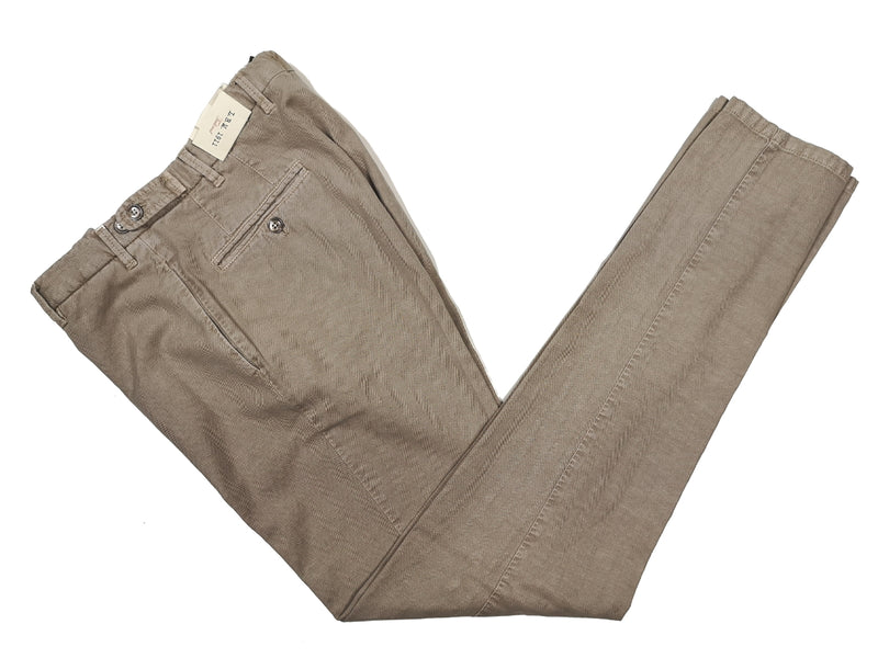 LBM 1911 Trousers 33/34, Washed khaki herringbone Flat front Slim fit Cotton/Linen