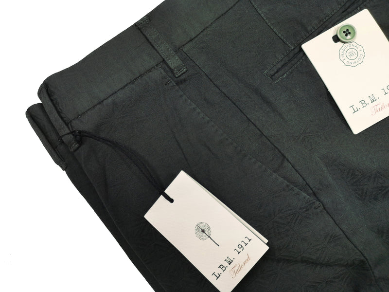 LBM 1911 Trousers 35/36, Forest green patterned Flat front Slim fit Cotton/Elastane