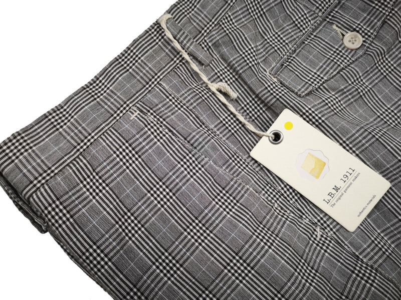 LBM 1911 Trousers 34, Black & white plaid with blue Flat front Tailored fit Cotton
