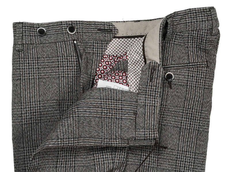 Luigi Bianchi Trousers 35/36, Grey plaid Flat front Slim fit Cotton
