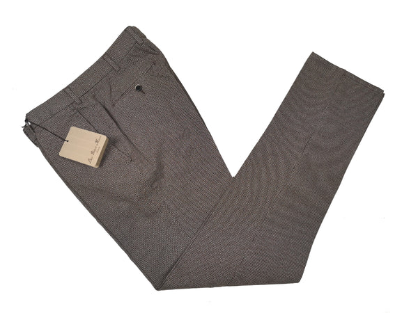 Luigi Bianchi Trousers 34, Earthy grey puppytooth Flat front Tailored fit Cotton