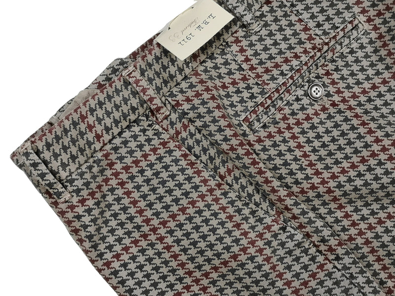 LBM 1911 Trousers 36, Grey-Burgundy check Flat front Tailored fit Cotton/Elastane