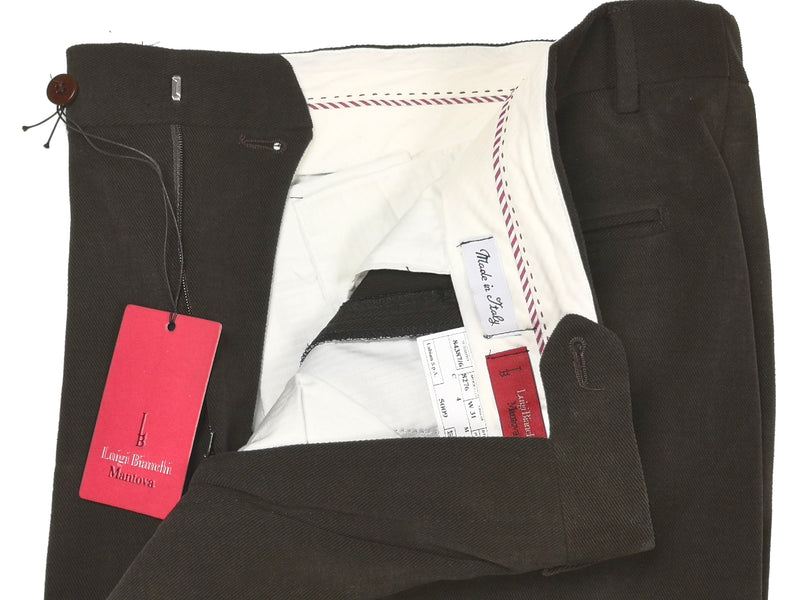 Luigi Bianchi Trousers 31, Dark brown Pleated front Relaxed fit Cotton Twill